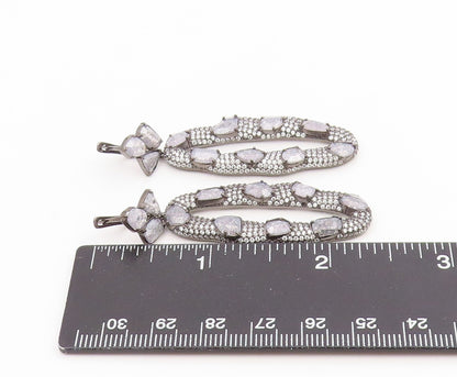 925 Sterling Silver Vintage Earrings Drusy Quartz & Topaz Oval Drop  EG14234