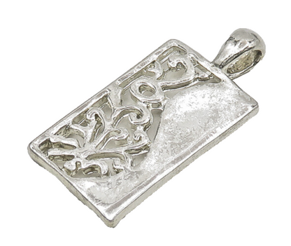 925 Sterling Silver  Vintage Shiny Floral Vine Square Pendant  PT14814
