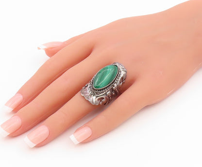 925 Sterling Silver Vintage Ring TAXCO MEXICO Malachite (OPENS)  Sz 6.5  RG35428