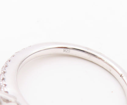 925 Sterling Silver Vintage Ring Rectangle & Round Cut CZ Inlay  Sz 7  RG30188