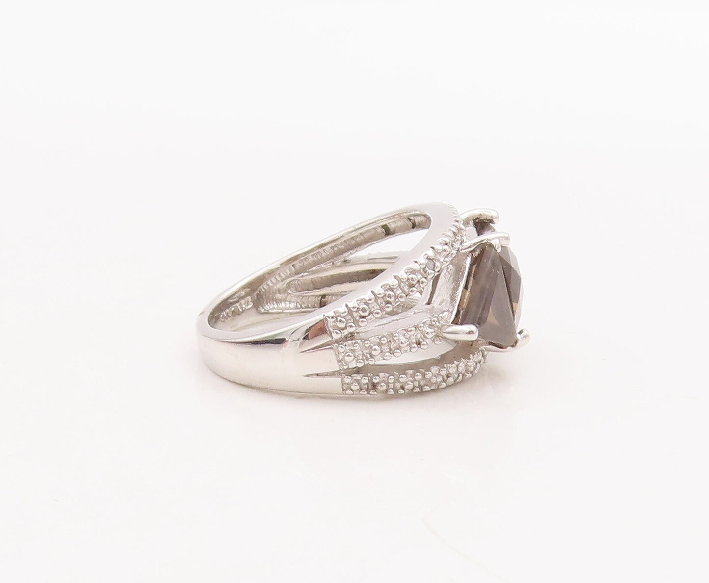 925 Sterling Silver Vintage Ring Square Triangle Smoky Quartz CZ  Sz 8  RG29197