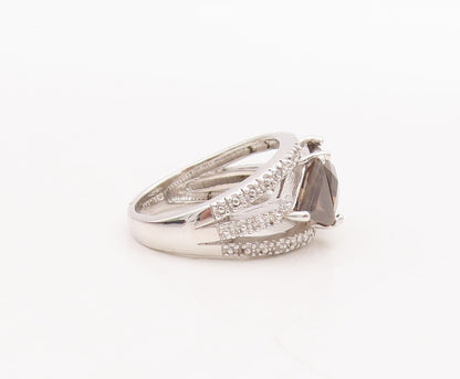 925 Sterling Silver Vintage Ring Square Triangle Smoky Quartz CZ  Sz 8  RG29197