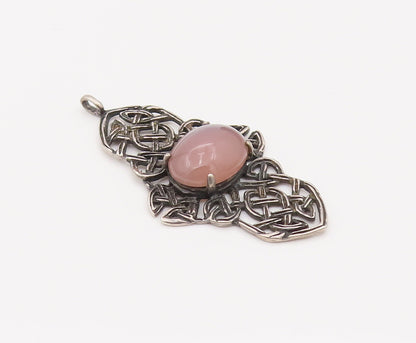 925 Sterling Silver  Vintage Lavender Cabochon Quartz Celtic Pendant  PT22057