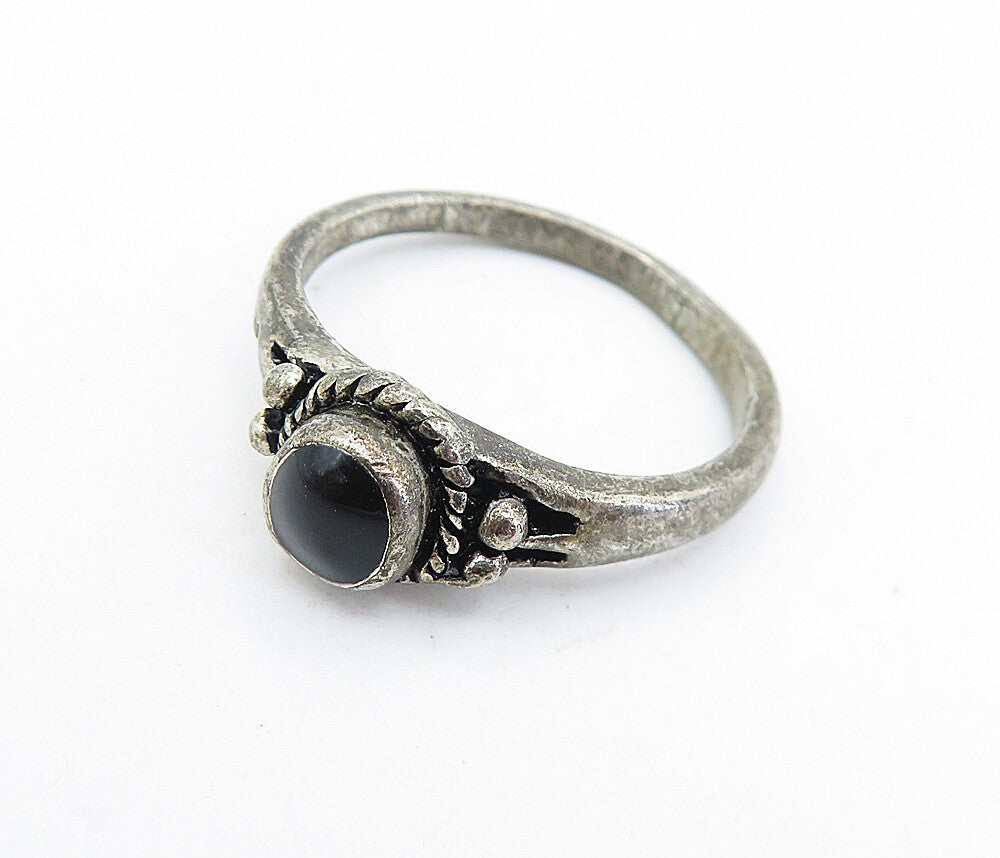 925 Sterling Silver  Vintage Black Onyx Twist Solitaire Ring Sz 8  RG5899