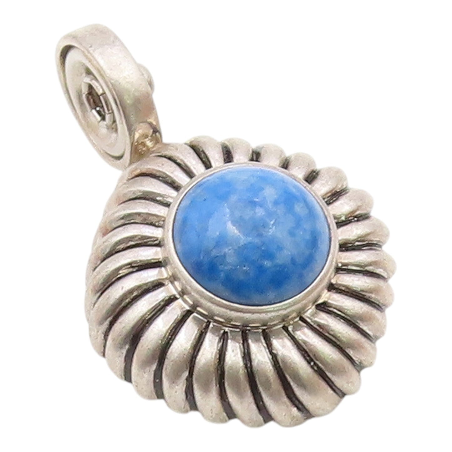 ESPO SIG 925 Silver  Vintage Blue Aventurine Ribbed Dome Pendant  PT21473