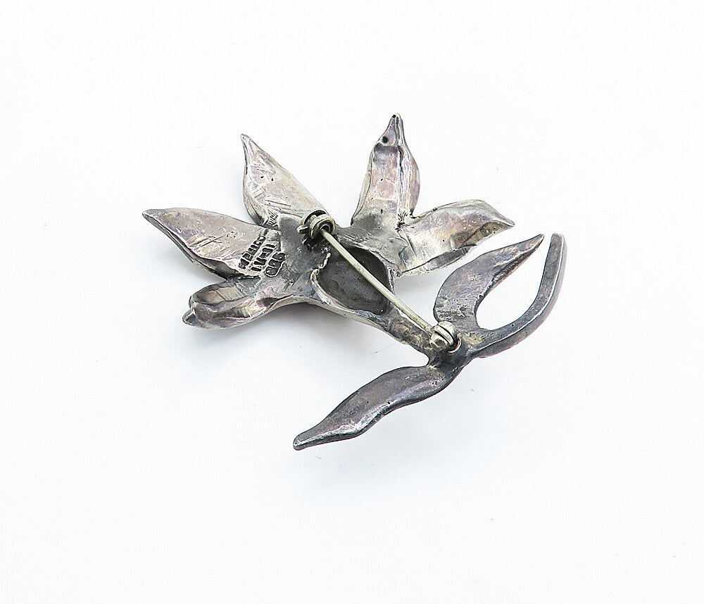 MEXICO 925 Sterling Silver  Vintage Shiny Sculpted Flower Brooch Pin  BP2402