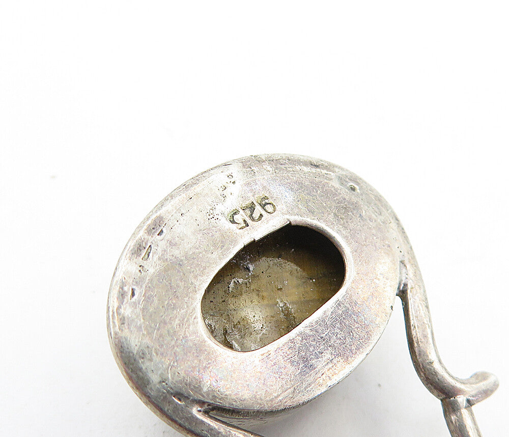 925 Sterling Silver Vintage Cabochon Cut Tiger's Eye Oval Pendant PT4600