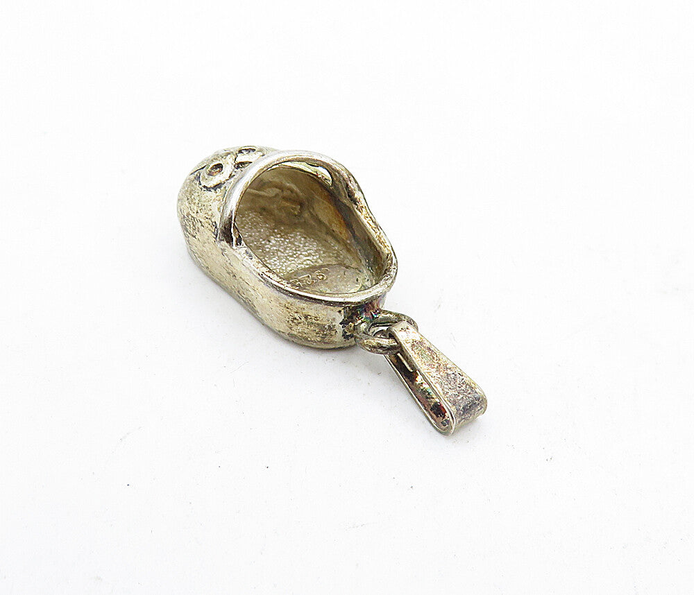 925 Sterling Silver  Vintage Petite Dark Tone Ribbon Shoe Motif Pendant PT3935