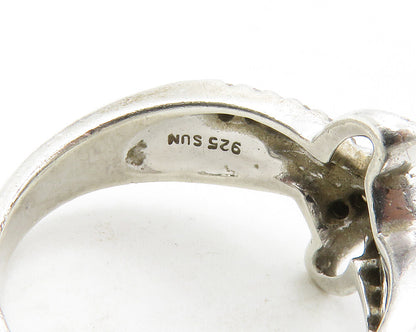 925 Sterling Silver  Vintage Genuine Diamonds Swirl Band Ring Sz 7  RG13368