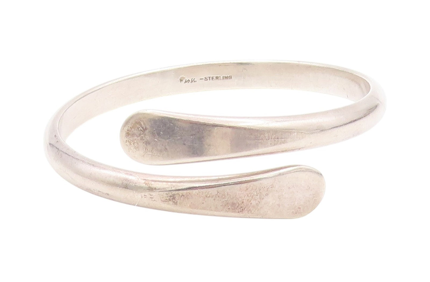 925 Sterling Silver Vintage Bracelet Minimalist Flat End Bypass Bangle  BT11204