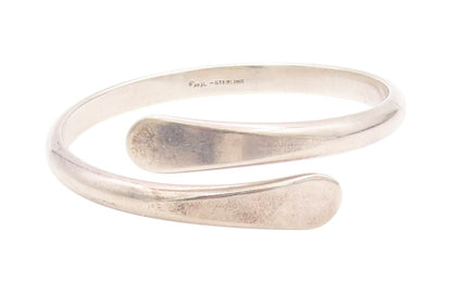 925 Sterling Silver Vintage Bracelet Minimalist Flat End Bypass Bangle  BT11204