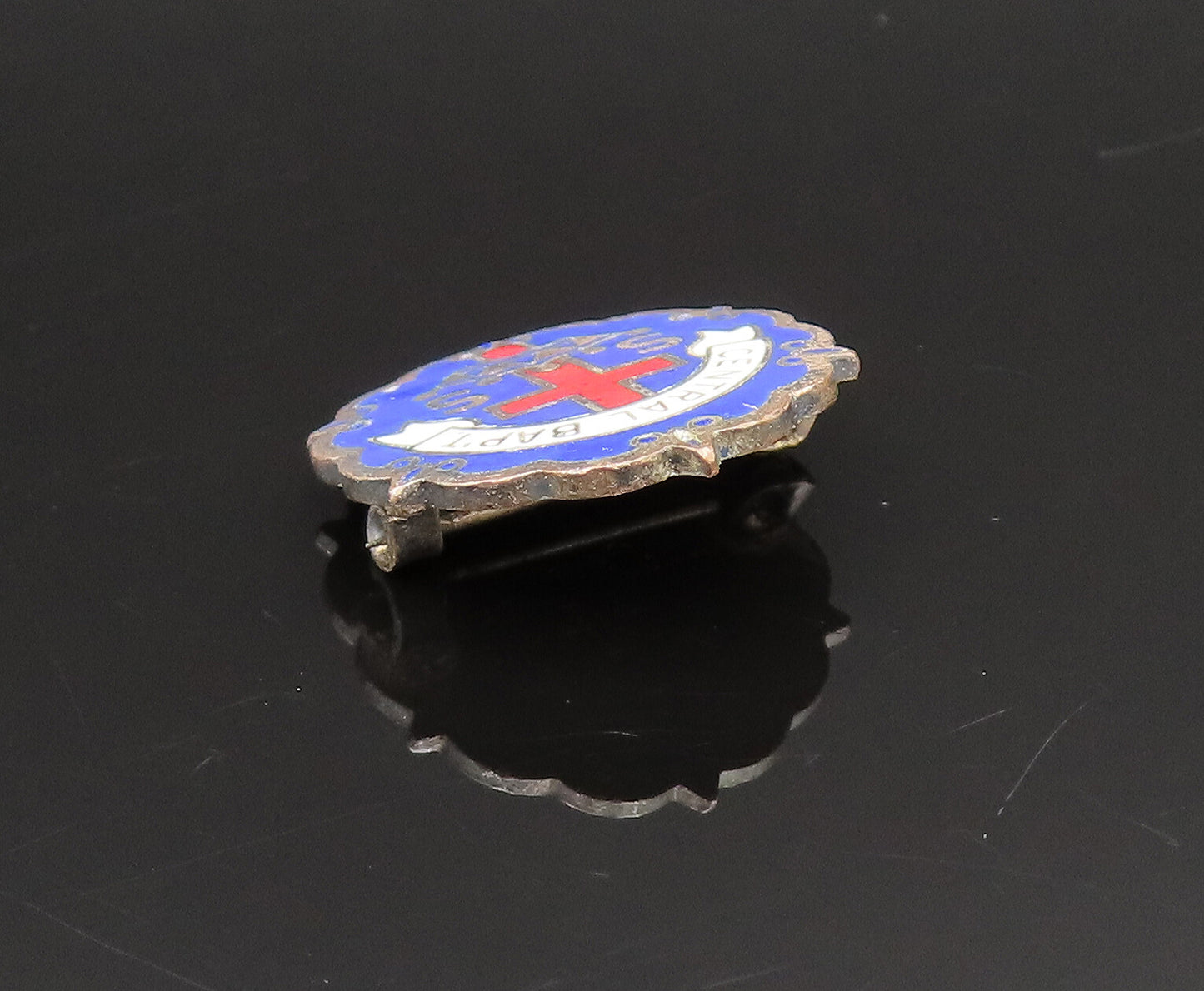 925 Sterling Silver  Vintage Antique Enamel Central Baptist Brooch Pin  BP9559