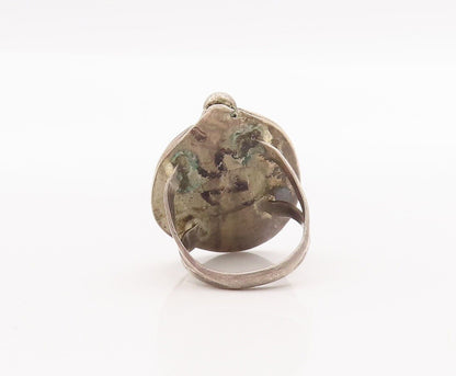 925 Sterling Silver Vintage Ring NAVAJO Turquoise Roped Carved  Sz 4.5  RG28384