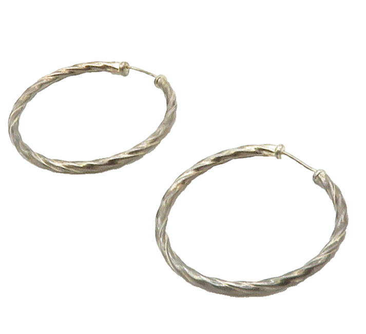 925 Sterling Silver  Vintage Dark Tone Round Twist Hoop Earrings  EG8519