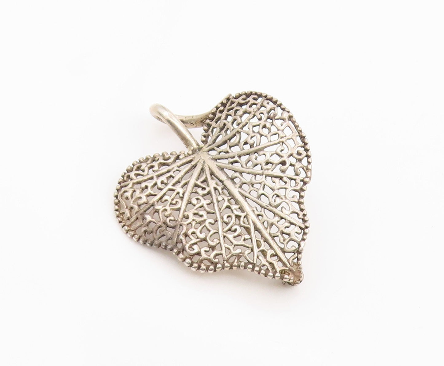 925 Sterling Silver Vintage Brooch Pin Elegant Intricate Openwork Leaf  BP12371