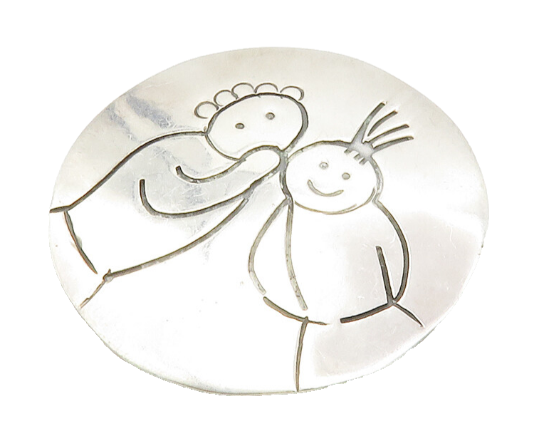 MEXICO 925 Sterling Silver  Vintage Etched Telling Secret Brooch Pin  BP5464