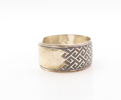 925 Sterling Silver Vintage Bracelet Solid Broad Band Maze Key Carved  BT10920