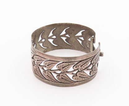 925 Sterling Silver Vintage Bracelet PERU Antique Dark Tone Leaf Bangle  BT11126