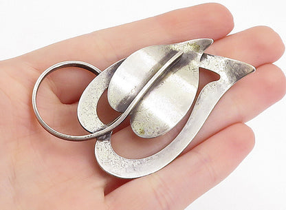 BEAU 925 Sterling Silver  Vintage Modernist Floral Leaf Brooch Pin  BP2363