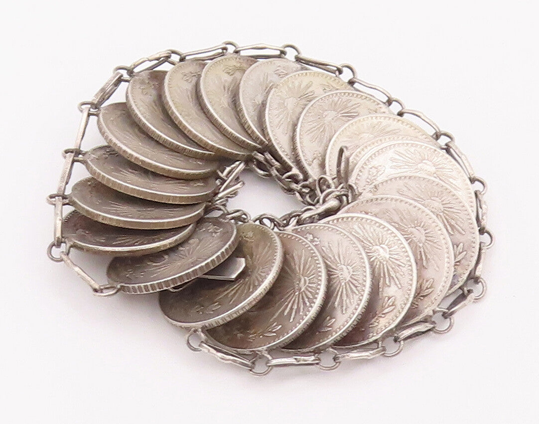 925 Sterling Silver Vintage Bracelet Mexican 20 Cent Chained Linked  BT10366