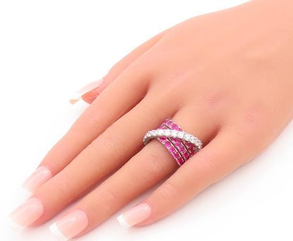 925 Sterling Silver Vintage Ring Designer Pink & White CZ Bands  Sz 6  RG29760