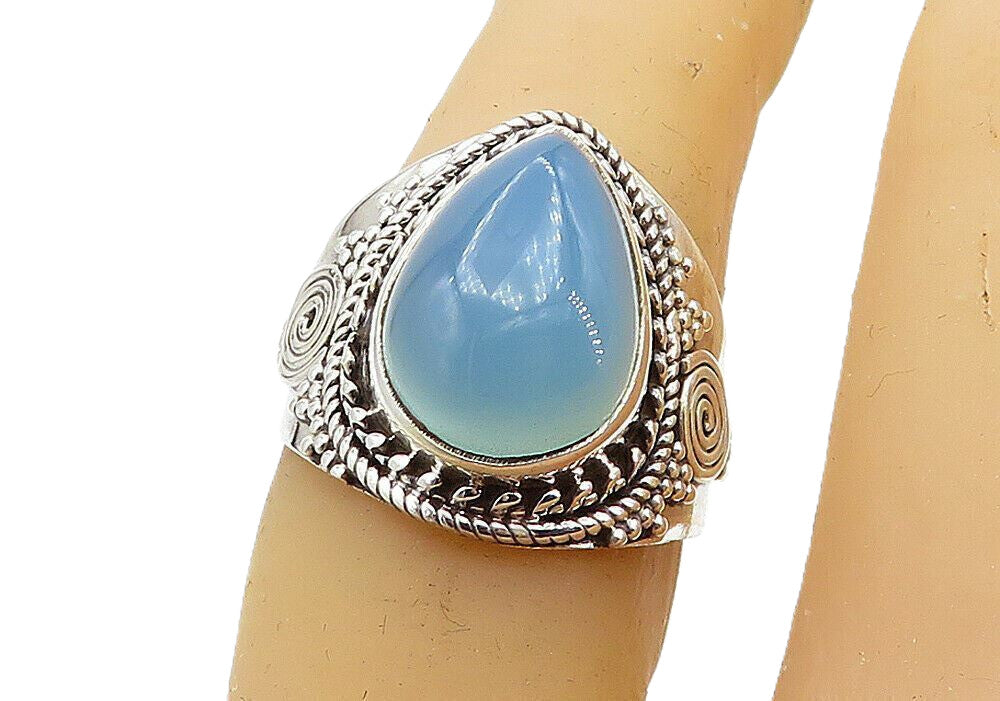 925 Sterling Silver  Blue Chalcedony Tear Drop Cocktail Ring Sz 6.5  RG8067