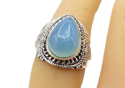 925 Sterling Silver  Blue Chalcedony Tear Drop Cocktail Ring Sz 6.5  RG8067