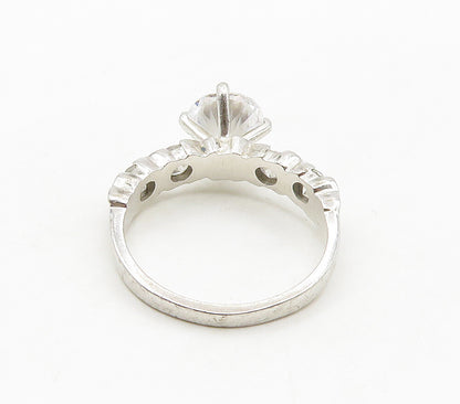925 Sterling Silver  Cubic Zirconia Solitaire With Accents Ring Sz 7  RG15599