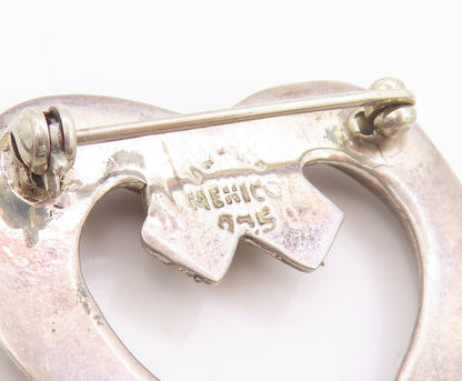 925 Sterling Silver Vintage Brooch MEXICO Intertwined Love Heart Outline BP11915