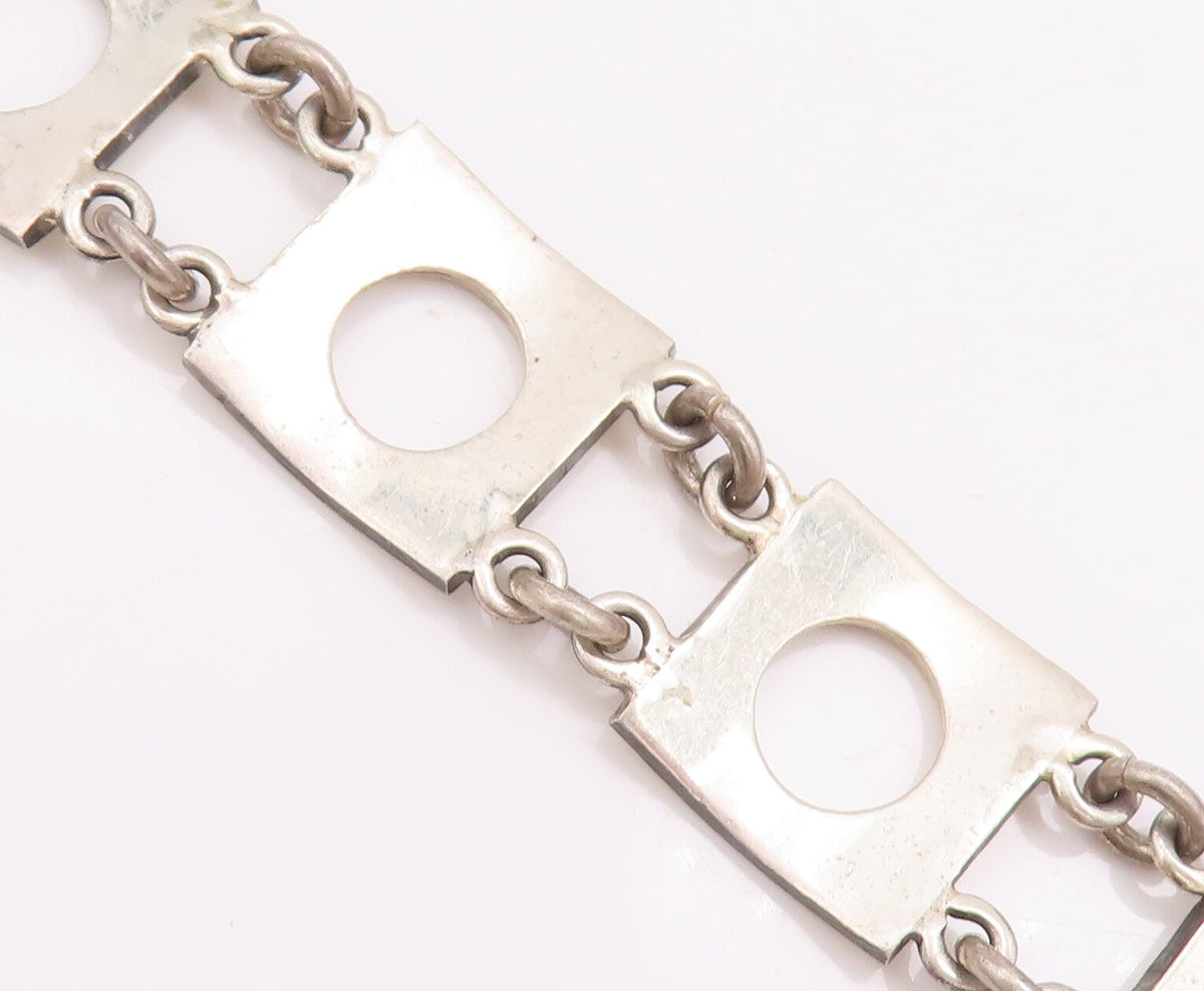 925 Sterling Silver Vintage Bracelet VERSANI Squares With Cutout Circle  BT10475