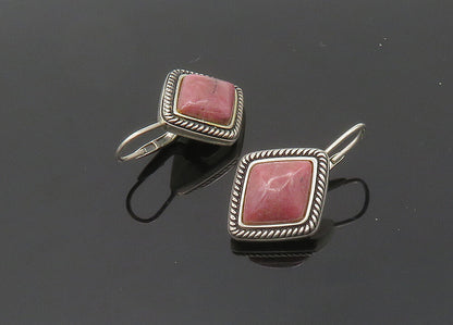 925 Sterling Silver  Vintage Rhodonite Diamond Shape Drop Earrings  EG10073