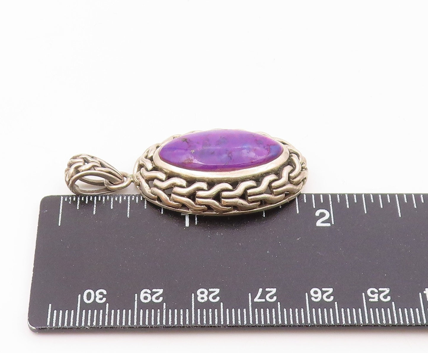 925 Sterling Silver  Vintage Purple Turquoise Chain Link Pendant  PT10356