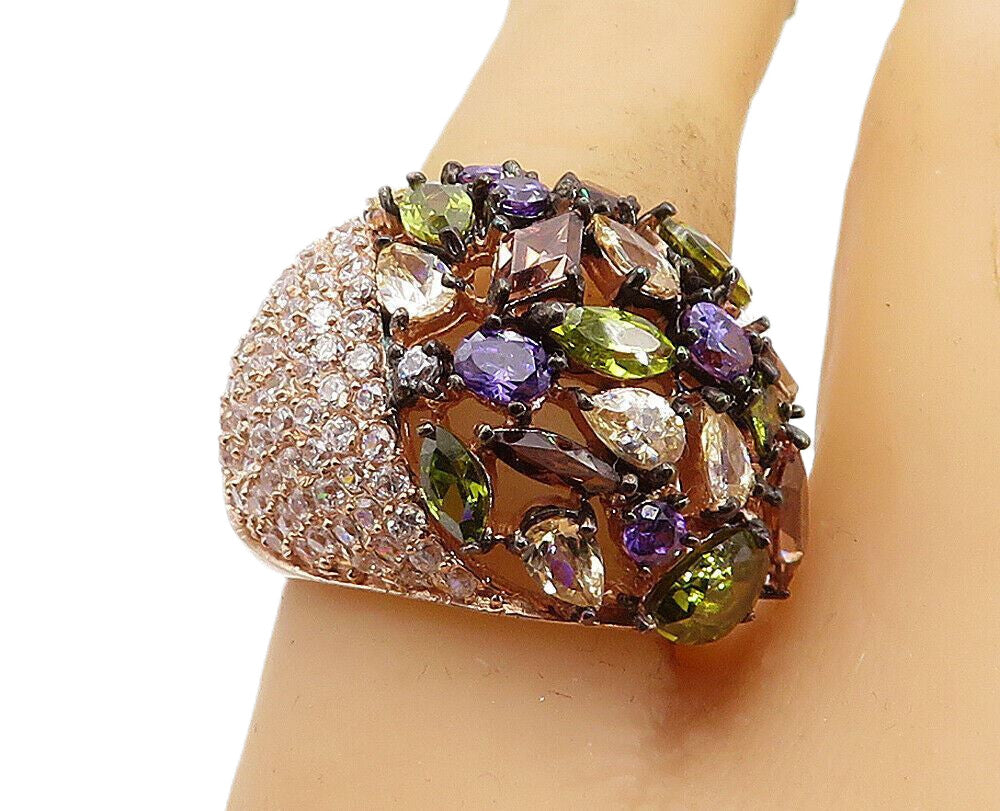 925 Silver  Cubic Zirconia Amethyst & Topaz Statement Ring Sz 7.5  RG4078