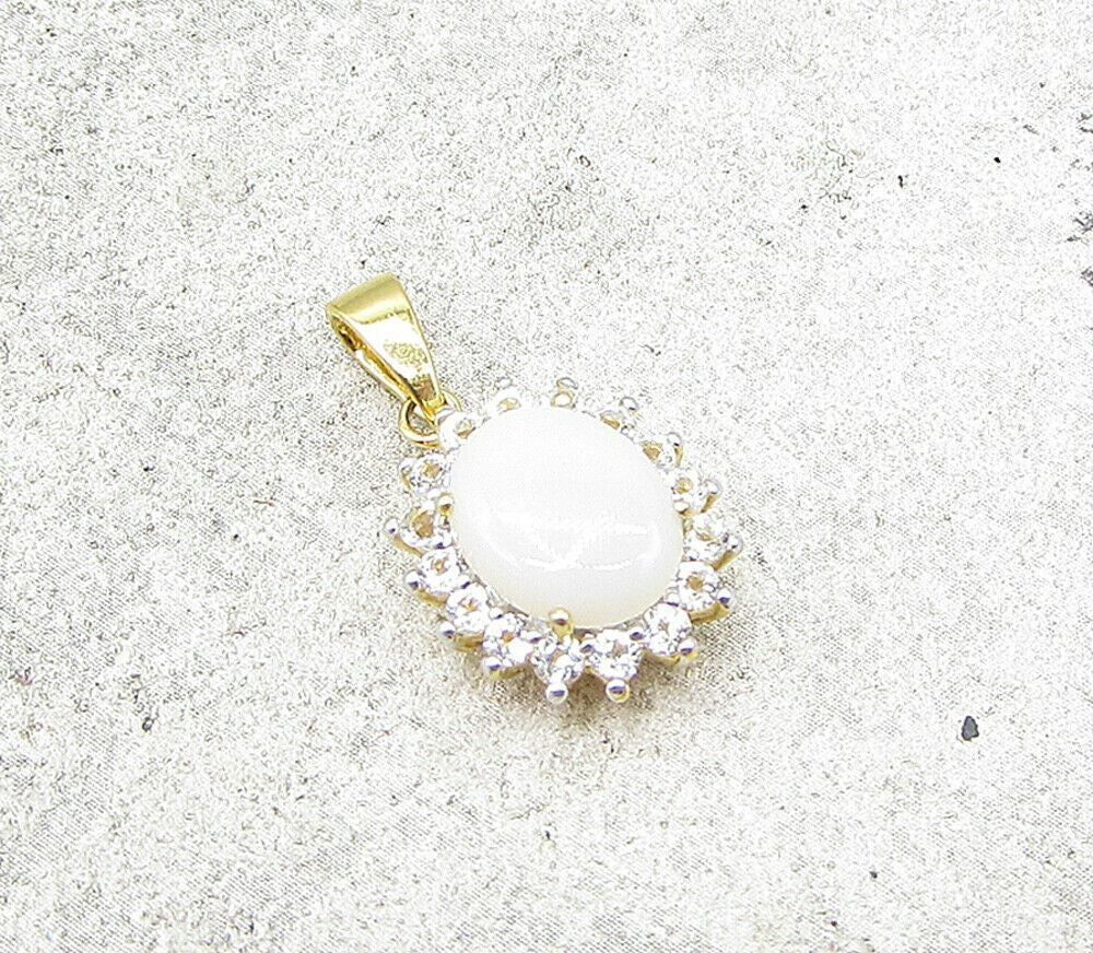 Gold Over 925 Sterling Silver Opal & White Topaz Drop Pendant PT1195