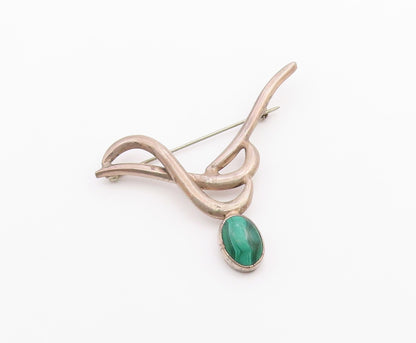 MEXICO 925 Sterling Silver  Vintage Cabochon Cut Malachite Brooch Pin  BP8836