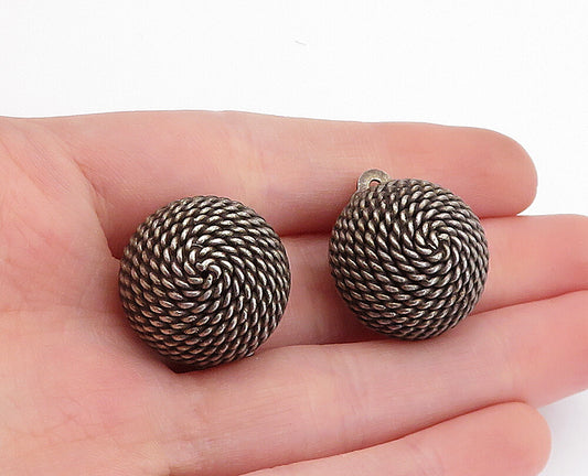 MEXICO 925 Sterling Silver  Vintage Twist Dome Non Pierce Earrings  EG2087