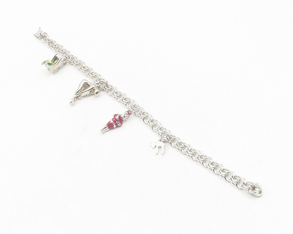 925 Sterling Silver  Shiny Enamel Coated Assorted Charm Chain Bracelet  BT4737