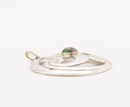 925 Sterling Silver Vintage Pendant Cutout Gemstone Inlay Triskele  PT23503