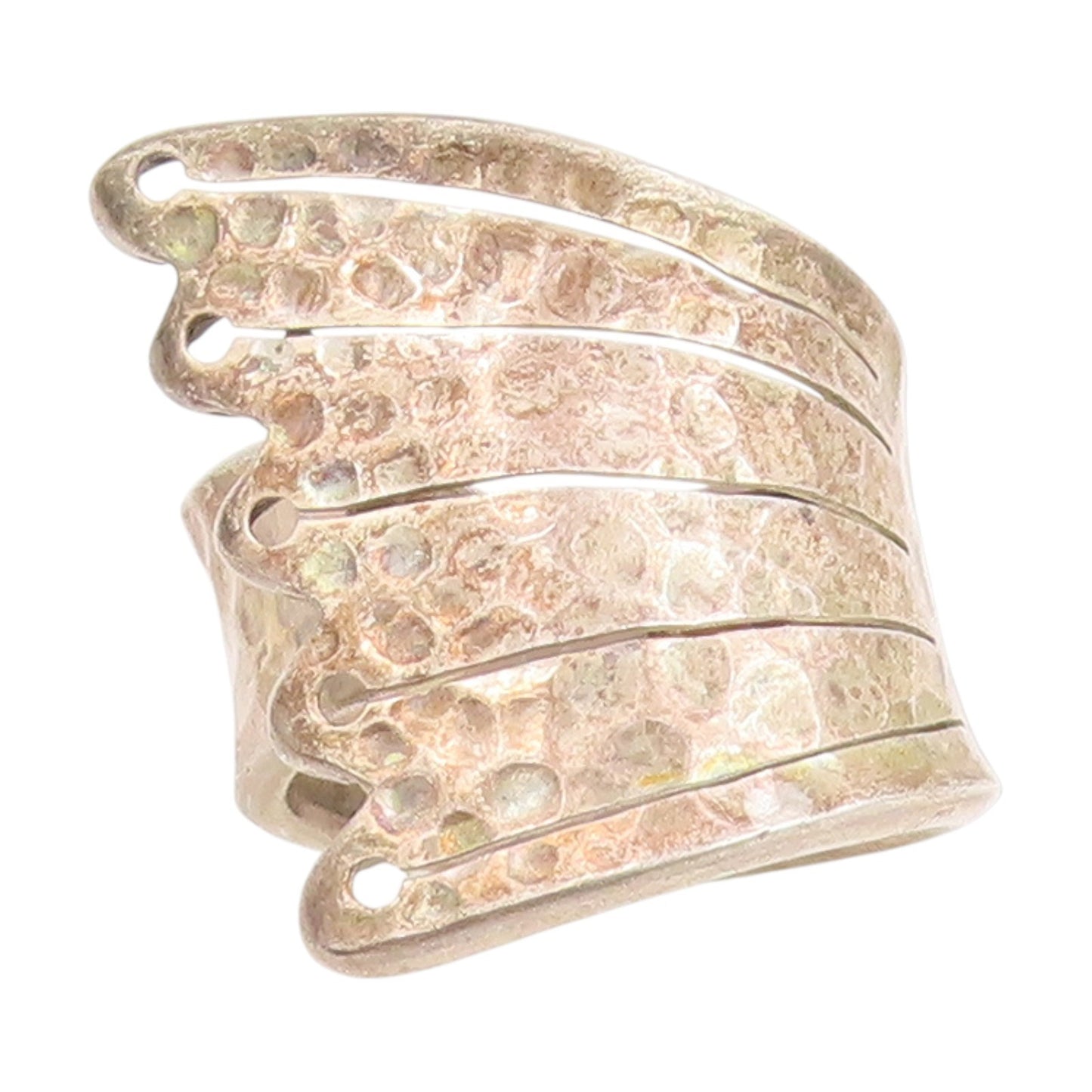 925 Sterling Silver Vintage Ring Modernist Hammered Bird Wing Band Sz 10 RG34008