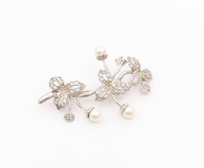925 Silver  Vintage Fancy Freshwater Pearls & Topaz Stem Brooch Pin  BP10065