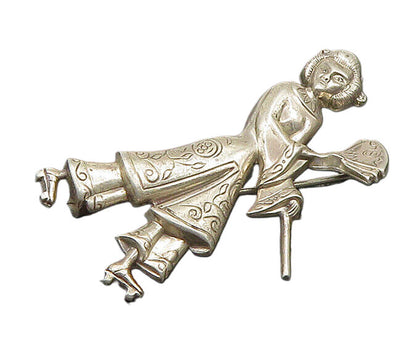 LANG 925 Sterling Silver  Vintage Shiny Woman With Hand Fan Brooch Pin  BP9143