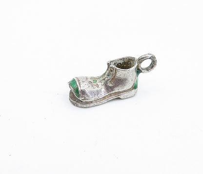 925 Sterling Silver  Vintage Enamel Detail Old Fashioned Shoe Pendant  PT2974