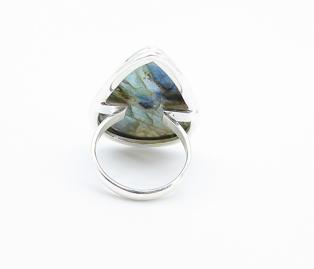 925 Sterling Silver  Pear Shape Labradorite Shiny Cocktail Ring Sz 8.5  RG8204
