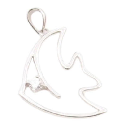925 Sterling Silver  Vintage Cubic Zirconia Fish Outline Pendant  PT19052