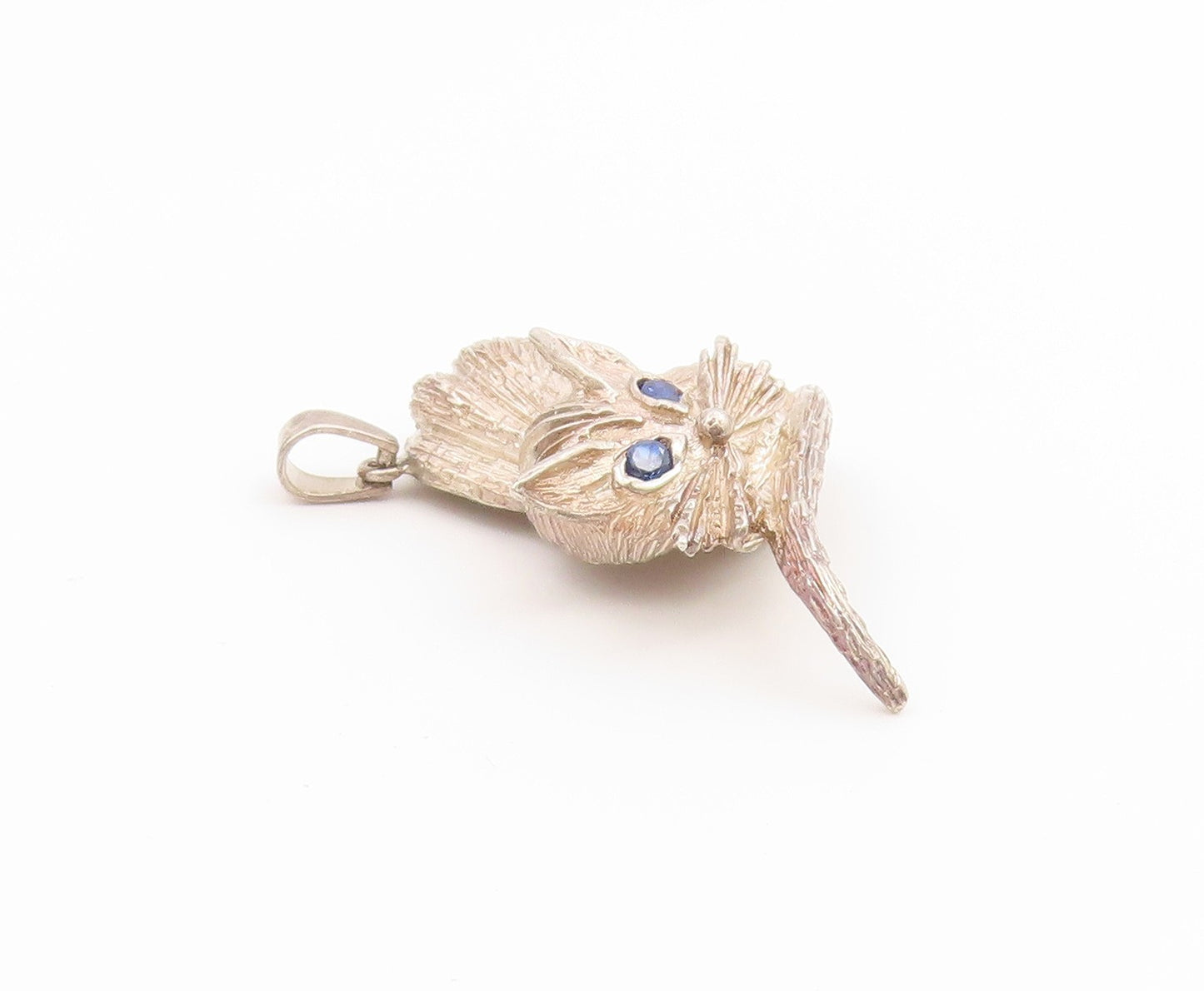 925 Sterling Silver Vintage Pendant Sapphire Eyed Sculpted Feline Charm  PT26598