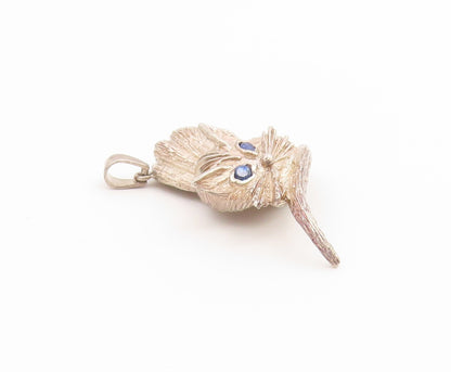 925 Sterling Silver Vintage Pendant Sapphire Eyed Sculpted Feline Charm  PT26598