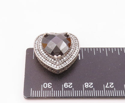 925 Silver  Vintage Hematite & Cubic Zirconia Love Heart Pendant  PT19814
