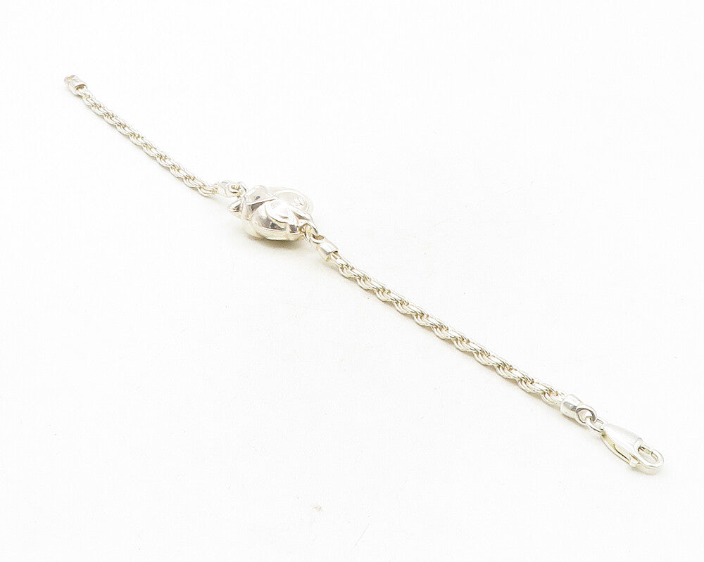 925 Sterling Silver  Vintage Hollow Fish Rope Twist Chain Bracelet  BT4151