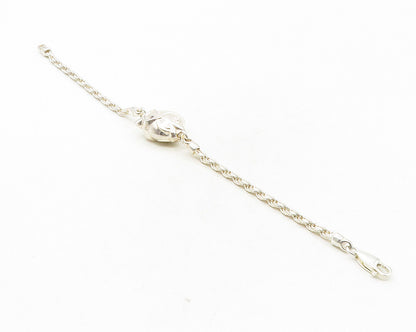 925 Sterling Silver  Vintage Hollow Fish Rope Twist Chain Bracelet  BT4151