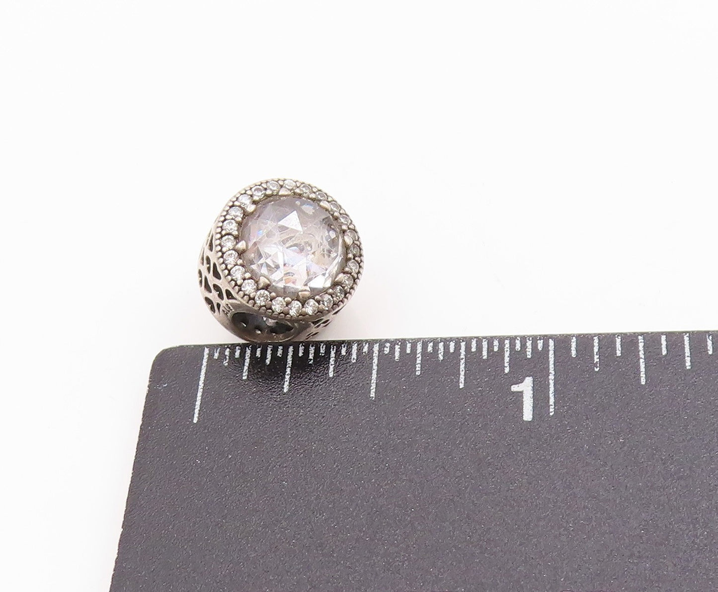 925 Sterling Silver Vintage Pendant PANDORA Round Sparkling CZ Charm  PT24849